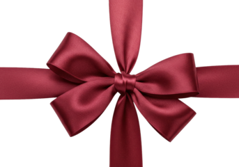 Elegant burgundy ribbon bow isolated on transparent background, festive decoration element for gift wrapping and holiday designs PNG