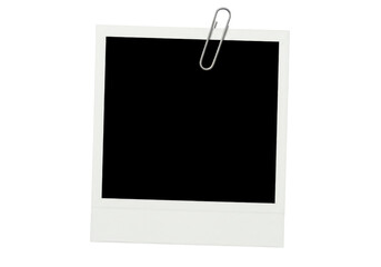 Blank instant photo frame with paper clip isolated PNG, retro style picture template for memories...