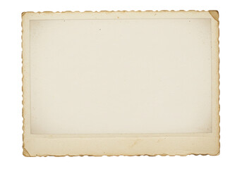 Fototapeta premium Aged paper frame isolated on transparent background, vintage photo border with jagged edges for scrapbooking and design projects PNG