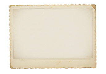 Aged paper frame isolated on transparent background, vintage photo border with jagged edges for scrapbooking and design projects PNG