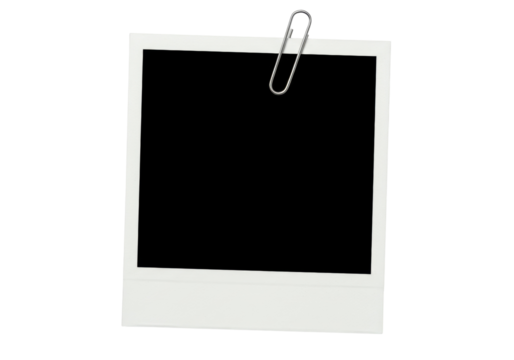 Blank instant photo frame with paper clip isolated PNG, retro style picture template for memories and design use on transparent background - Powered by Adobe