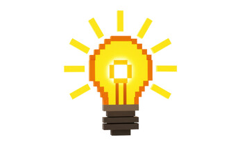 Pixel art light bulb PNG isolated on transparent background, retro 8-bit style idea concept for graphic design and creative projects