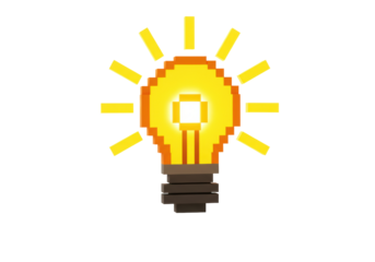 Pixel art light bulb PNG isolated on transparent background, retro 8-bit style idea concept for graphic design and creative projects