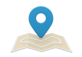 Blue map pointer on a stylized map isolated PNG, location pin for navigation and travel planning on transparent background