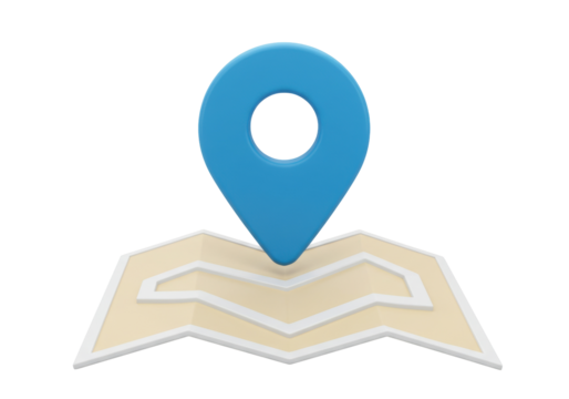 Blue map pointer on a stylized map isolated PNG, location pin for navigation and travel planning on transparent background - Powered by Adobe