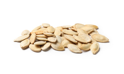 Pile of pumpkin seeds isolated on white