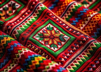 Low Light Bulgarian Shevitsa Pattern 026-5 Textile Detail Stock Photo