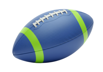 Blue and green American football isolated PNG, sports equipment for training and competition on transparent background