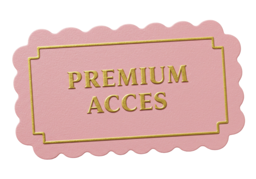 Pink premium access badge PNG isolated on transparent background, golden frame and text for membership and exclusive content