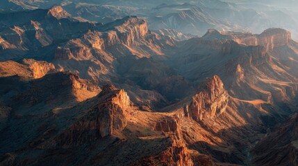 Obraz premium Grand Canyon Aerial View - Majestic Landscape at Sunset, Arizonas Natural Wonder.