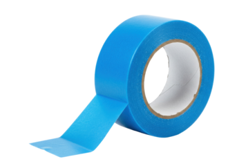 Blue painter s tape roll isolated PNG on transparent background, adhesive masking tape for home improvement and DIY projects
