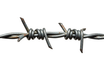 Barbed wire isolated on transparent background PNG, sharp metal fence element for security and...
