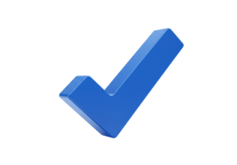 Blue check mark isolated PNG on transparent background, symbol for approval and confirmation in digital designs