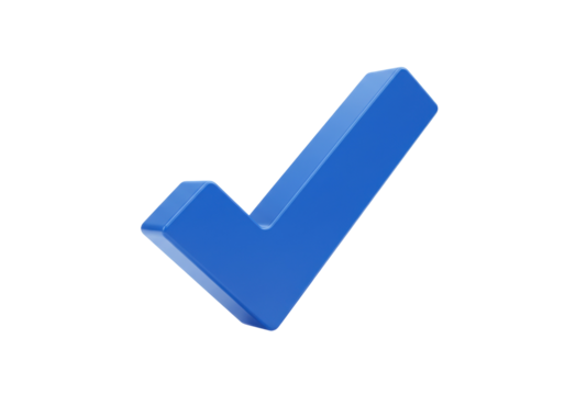 Blue check mark isolated PNG on transparent background, symbol for approval and confirmation in digital designs