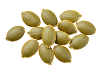 Heap of green pumpkin seeds isolated PNG, healthy snack ingredient on transparent background for cooking and vegetarian recipes
