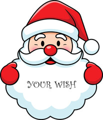 Cheerful Santa Claus Character Illustration with Place for Text Your Wish on the Beard for Holiday Greetings and Seasonal Promotions