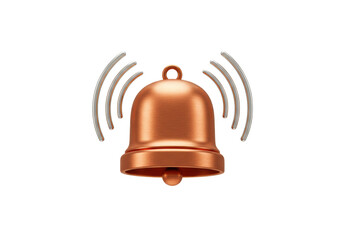 Shiny copper bell ringing isolated PNG, notification alert symbol on transparent background for graphic design and social media use