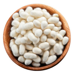  Pile of white silkworm cocoons isolated on transparent background.