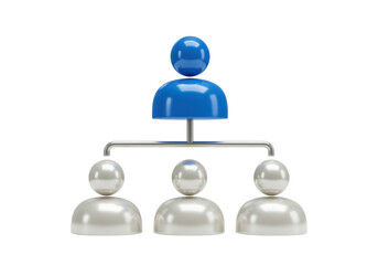 Blue and silver hierarchical organization chart isolated PNG, 3D render of business structure for management and team leadership