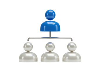 Blue and silver hierarchical organization chart isolated PNG, 3D render of business structure for management and team leadership