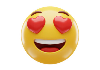 Yellow emoji with heart eyes isolated PNG on transparent background, love and happiness emoticon for social media and design use