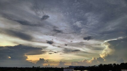 Beautiful sky with marvellous orange clouds landscape 