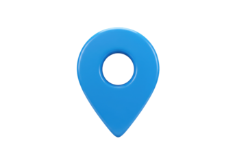 Blue map pointer isolated PNG on transparent background, location pin icon for navigation and travel apps