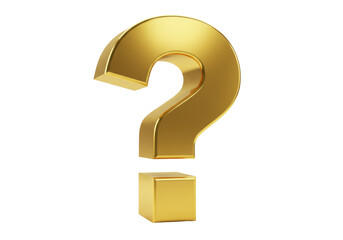 Golden question mark PNG isolated on transparent background, 3D rendering symbol for uncertainty and problem solving
