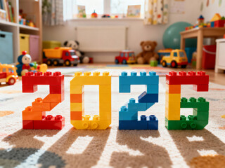 Numbers 2026 built by a children's blocks in a children's room