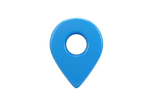 Blue map pointer isolated PNG on transparent background, location pin icon for navigation and travel apps