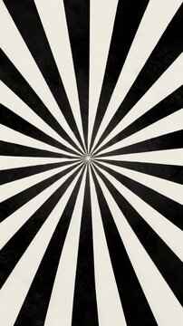 Vintage circus marquee background with black radial rays on white, retro carnival pattern with grunge paper texture, abstract poster template inspired by old pop art classic fairground. Vertical Video