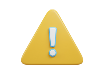Yellow warning sign PNG isolated on transparent background, attention symbol for website alert and error message, caution icon