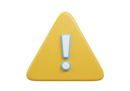 Yellow warning sign PNG isolated on transparent background, attention symbol for website alert and error message, caution icon