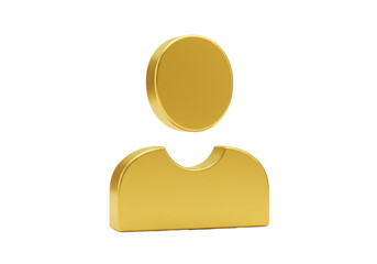 Golden user icon PNG isolated on transparent background, 3D rendering of a person symbol for social media and profile design