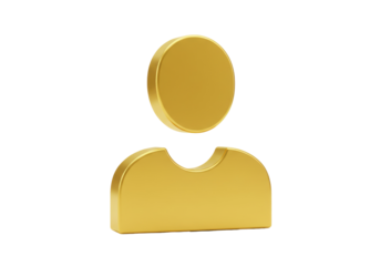 Golden user icon PNG isolated on transparent background, 3D rendering of a person symbol for social media and profile design