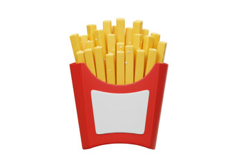 French fries in red carton isolated PNG, fast food snack with golden fried potatoes on transparent background, takeaway meal