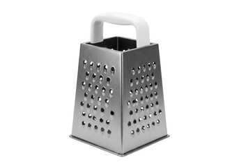 Silver box grater isolated PNG on transparent background, kitchen utensil for grating cheese and vegetables, cooking tool
