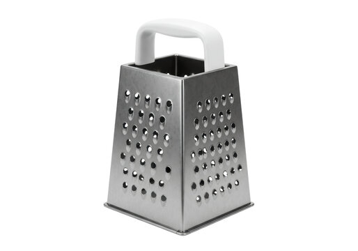 Silver box grater isolated PNG on transparent background, kitchen utensil for grating cheese and vegetables, cooking tool