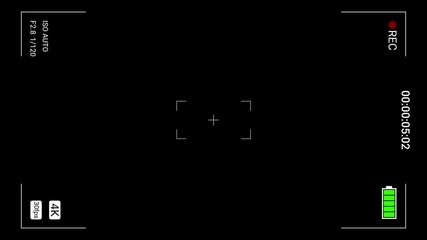 Camera recording screen overlay with black background. Vertical UI, rec camera viewfinder with timer and exposure settings. Camcorder video camera interface display. - Powered by Adobe
