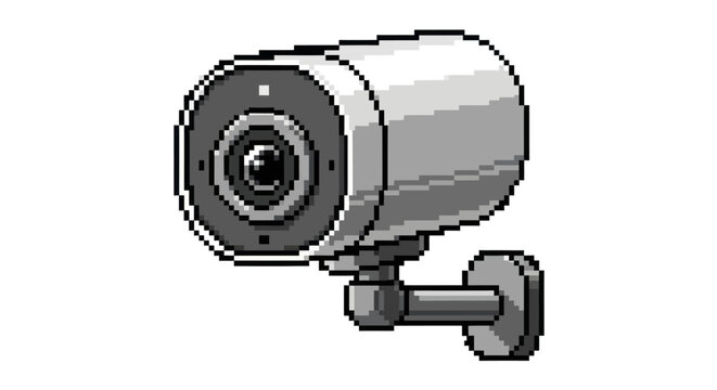 Pixelated Security Camera with Wall Mount, Surveillance Technology.