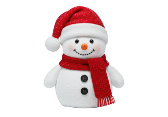 Festive snowman with red hat and scarf isolated PNG, cute Christmas decoration on transparent background for holiday designs