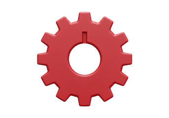 Red gear PNG isolated on transparent background, cogwheel graphic for engineering and mechanical design projects
