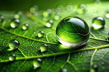 Lush Green Leaf with Vibrant Raindrops - 8K HD Stock Photo: Nature's Beauty in High Definition