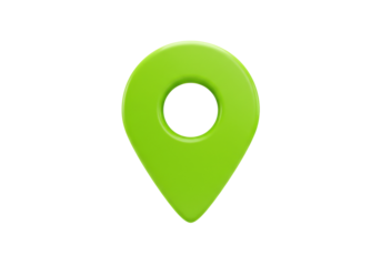 Green map pointer isolated PNG on transparent background, location pin icon for navigation and travel apps