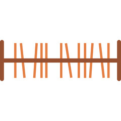 Abstract representation of parallel vertical lines within a horizontal frame in brown and orange tones against a white background