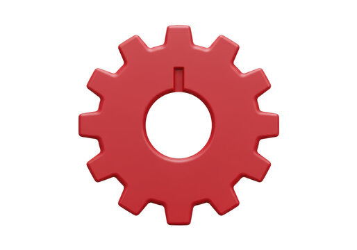 Red gear PNG isolated on transparent background, cogwheel graphic for engineering and mechanical design projects