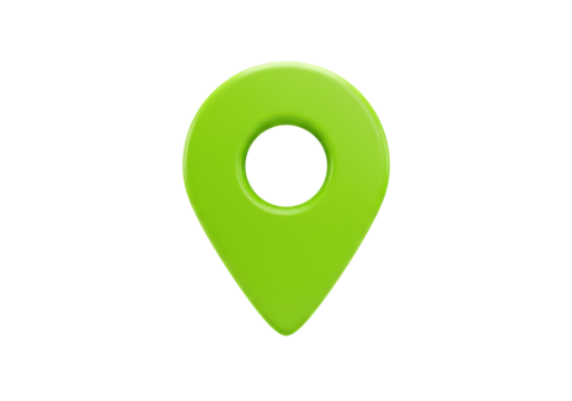 Green map pointer isolated PNG on transparent background, location pin icon for navigation and travel apps