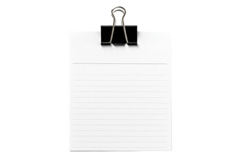 Lined notepad with binder clip isolated PNG on transparent background, blank paper sheet for notes and reminders