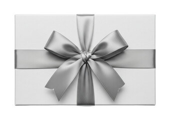 Elegant silver gift box with ribbon and bow isolated PNG, present for special occasions and holidays on transparent background