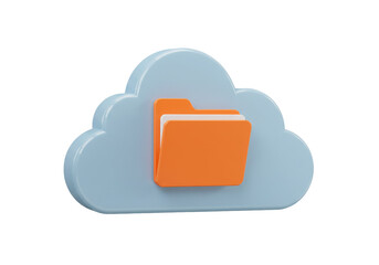 Cloud storage with folder PNG isolated on transparent background, data management and online backup for business and personal use